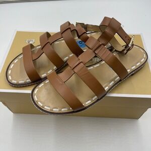 MICHAEL KORS Womens Brown Leather Strappy Flat Sandals Size 6.5
